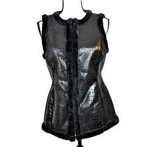 Yansi Fugel Reversible Crocodile Alligator Faux Fur Black Vest Women's XS/S?